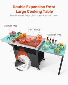 VEVOR Outdoor Grill Cart with Storage Cabinet, 74.8 Inch Grill Table, Waterproof Kitchen Island with Stainless Steel Top, Pull-Out Plate, Wheels, Movable Food Prep Station for Patio Bar Backyard BBQ