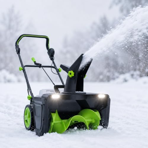 Cordless Snow Shovel, 3500w Electric Snow Blower, 25-Ft Throw Distance 4Batteries