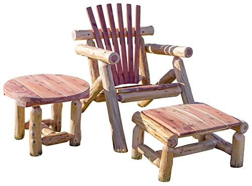 Furniture Barn USA Outdoor Red Cedar Log Adirondack Chair Set Red Cedar