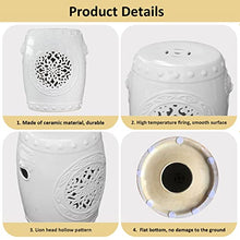 Ceramic Drum Table,Ceramic Drum Stool,Decorative Ceramic Garden Stool, Glazed Hollow Lion's Head Shoe Changing Stool Drum Stool, Suitable for Outdoor Garden,(White)