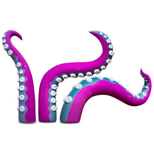 Wellcomer Halloween Inflatable Octopus Tentacles with Color-Changing LED Lights, 3 Pcs Blow Up Octopus Legs Yard Decoration for Halloween Party Outdoor Lawn Décor, Advertising