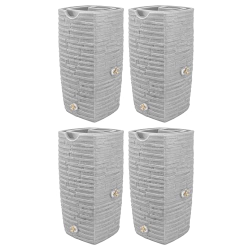 Good Ideas Impressions Riverwalk 50 Gallon Faux Slate Surface Dual Spigot Rain Barrel Light Granite 4 Pack