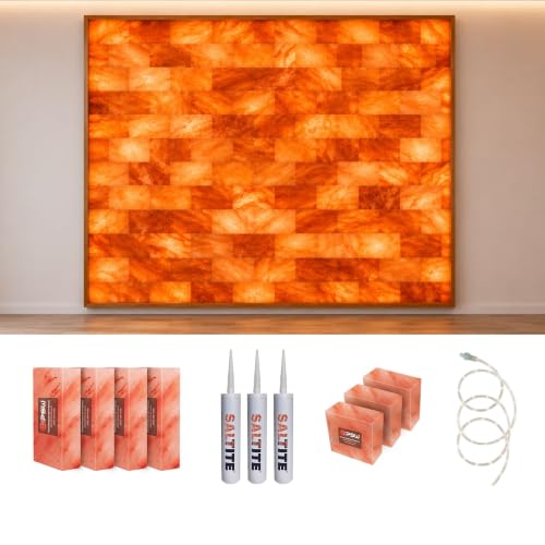 8 x 8 Ft Himalayan Salt Wall Panel Kit with LED Lighting Complete Himalayan Pink Salt Wall Panels for Sauna Home Spa Wellness Room