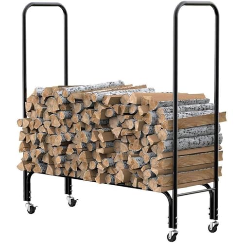 DJVHSRI Portable Structurally Stable Firewood Rack, Heavy Duty Logs Holder for Outdoor Indoor Fireplace, Wood Rack with Universal Wheels,