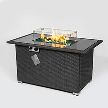 44" Gas Propane Fire Pit Table Rectangle 50,000 BTU with 8mm Tempered Glass Tabletop Blue Stone Steel Table lid Table Waterproof Dusty Cover,ETL Certification (Grey)