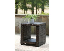 BOWERY HILL Square Patio End Table, 22.25 in H x 19.75 in W x 20 in D, All-Weather Resin Wicker with Rust-Proof Aluminum Frame, Brown Finish, Outdoor Table for Patio or Garden Use