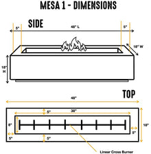 48" Premium “Mesa 1" Concrete Fire Bowl - Heavy Cement Rectangle Natural Gas Fire Pit - Square Outdoor Fire Table with Key Valve GFRC (48” L x 18” W x 18” H) (Ivory White)