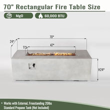 FammyLoft 70 Inch Propane Fire Pit Table, Concrete Firepits for Outside, Rectangular Gas Fire Pit for Outside Patio, Backyard, Pool, 60,000 BTU, Free Lava Rocks, Light Gray
