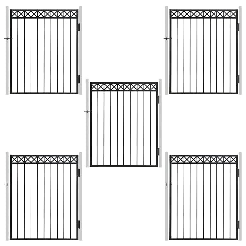 Fencer Wire Heavy Duty Flat Top X-Pattern Decorative Fence Gate, 5FT Height x 4FT Width Outdoor Fence Gate, Outdoor Anti-Rust Metal Steel Gate for Fencing Garden Barrier, with Gate Lock, Pack of 5