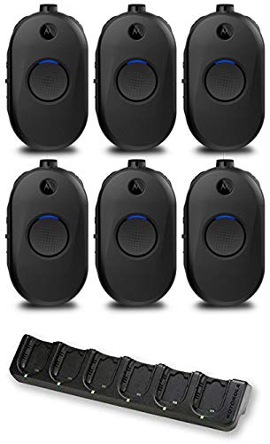 SR-Moto CLP1080e UHF 1W 8-Channel Lightweight Two-Way Radio with HKPN4007A Multi Unit Charger Clear (6 Pack)