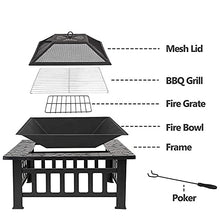 Fire Pit 3-in-1 Fire Pits & BBQ Grill & Ice Buckets, Wood Burning Steel Firepit Bowl, Outdoor Heater Heating Basin W/Spark Screen, Fireplace Poker, Grate, Black