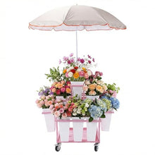 Flower Display Stand with 18 Buckets Rolling Flower Display Rack with Wheels & Umbrella for Patio Garden Shop Wedding Party