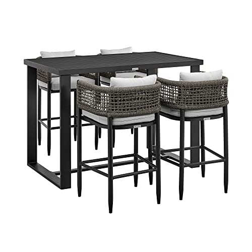 Armen Living SETODAFBL30 Alegria Outdoor Patio 5-Piece Bar Table Set in Aluminum Rope and Cushions, Light Grey