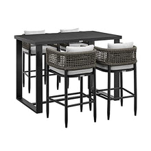 Armen Living SETODAFBL30 Alegria Outdoor Patio 5-Piece Bar Table Set in Aluminum Rope and Cushions, Light Grey