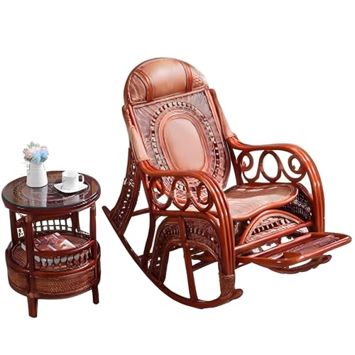 Balcony Rattan Backrest Armchair, Hand-Woven Rattan Mat Seat, Suitable for Outdoor Garden Balconies, with Coffee Table(Red,160 * 100 * 68cm)