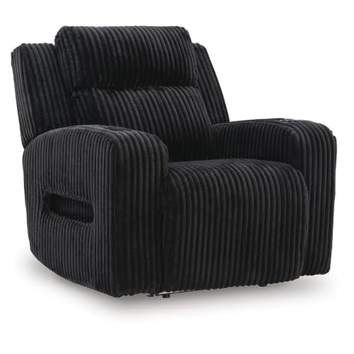 Rumy Power Recliner Chair with Blue LED, Cup-Holder, Black Corded Polyester