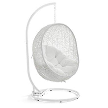 Modway Hide Wicker Rattan Outdoor Patio Porch Lounge Egg Swing Chair Set with Stand in White