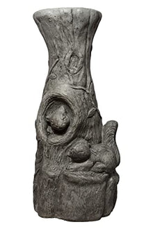 Solid Rock Stoneworks Tiny Fancy Squirrel/Wood Birdbath- Pre Aged- 24" Tall x 17" Dia