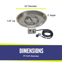 American Fire Products | 25" Round Drop-in Fire Pit Pan with Electric Ignition System Kit, CSA | Stainless Steel, Use in Outdoor Fire Pit | for Natural Gas or Propane Fires