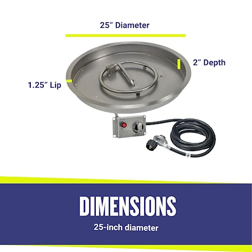 American Fire Products | 25" Round Drop-in Fire Pit Pan with Electric Ignition System Kit, CSA | Stainless Steel, Use in Outdoor Fire Pit | for Natural Gas or Propane Fires