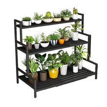 Rectangle 3 Tier Plant Shelf Large Metal Plant Stand Garden Display Shelf Black Simple Flower Pot Holder Multifunctional Storage Rack Rustproof Waterproof Flower Stand For Patio Balcony Yard