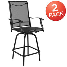 Flash Furniture Valerie All-Weather Swivel Patio Barstools with Footrest and Armrests, Modern Sling Outdoor Bar Height Stools, Set of 2, Black