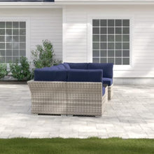 Hassyee Outdoor Sectional Sofa Set with Coffee Table and UV Resistant Frame for Poolside, Backyard, Patio Furniture Set with Dark Blue Cushions for Lawn, Balcony, Garden