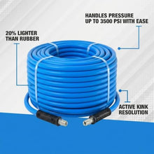 The Slayer Hybrid Pressure Washer Hose 1/2" | 3500 PSI, Kink Resistant, Non-Marking, Lightweight, 1/2" Male NPT, Blue Replacement for Hydrotek, Hotsy, Landa, Mi-T-M (200 Ft)