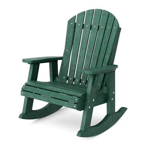 Wildridge Heritage Adirondack Rocking Chair, Turf Green - Outdoor Weather Resistant HDPE Rocking Chair for Patio, Deck, Fire Pit