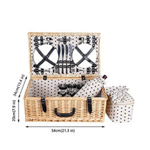 ZYBB Wicker Picnic Basket with Cutlery Insulation Bag Napkin Large Picnic Basket for 4 People 54X34x20cm