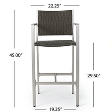 GDF Studio Outdoor Wicker and Aluminum Bar Set 3 Piece Grey With Wicker Top