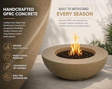 Golden Flame 42 Inch Round Natural Gas Fire Pit – GFRC Outdoor Fire Bowl with 65,000 BTU Stainless Steel Burner, Push Button Ignition & Protective Cover – Modern Patio Fire Table – Sand