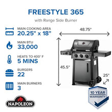 Napoleon Freestyle 365 Propane Gas Outdoor Grill with Range Side Burner, Graphite Grey – 4-Burner BBQ for Versatile Cooking