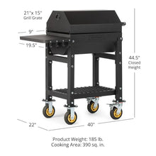 Ash & Ember 390 Sq. In Patio Cart Charcoal Grill with Cover, Side Shelf and Tool Hooks for BBQ Cooking Prep & Accessories, Mobile Heavy-Duty Park-Style Outdoor Grills & Smokers