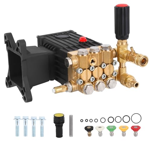 Pressure Washer Pump, 1" Shaft Horizontal Gas Power Washer Pump Replacement, 4000 Psi, 4.4 GPM, Replacement Power Washer Pumps Kit, Parts Washer Pump with Pressure Adjustment Unloader, 5 Nozzle Tips