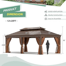 Jolydale Sonegra 12' x 20' Permanent Hardtop Gazebo Aluminum Frame with Curtains & Netting Brown