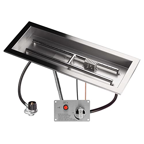 Celestial 24" x 8" CSA Certified Fire Pit Burner Kit, Commercial Grade 16 Gauge 304 Stainless Steel, Flame Sensing Safety Feature, Beveled Lip for Extra Strength, Propane, Electronic Ignition