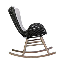 Armen Living Fanny Outdoor Patio Rocking Chair in Light Eucalyptus Wood and Charcoal Rope
