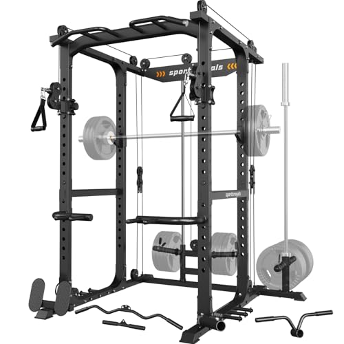 Sportsroyals Power Cage Multi-Function Power Rack with Adjustable Cable Crossover System Black