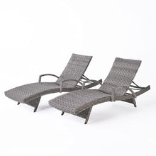 roomfitters Adjustable Outdoor Wicker Chaise Lounge Chairs for Relaxation, Stylish Patio Seating Set with Curved Design, Comfortable and Durable, Grey (Set of 2)