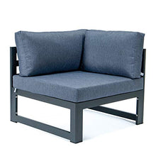 LeisureMod Chelsea 4-Piece Sectional Loveseat Set Black Aluminum with Cushions (Blue)