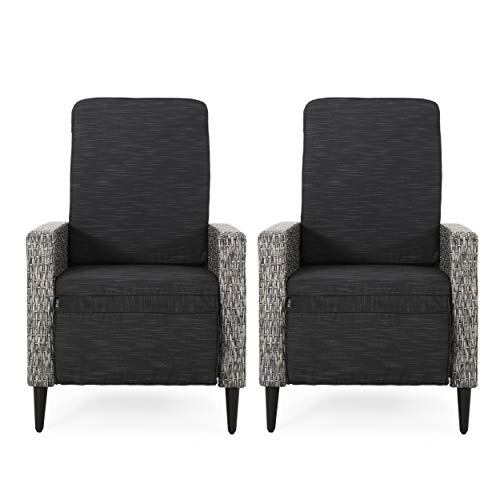 Christopher Knight Home Murdock Outdoor Recliner with Cushion Wicker Mixed Black/Dark Gray Set of 2
