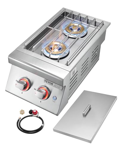 VEVOR Double Grilling Side Burners, 2 x 17,000BTU Liquid Propane Side Burner for Outdoor Kitchen, Convertible to Natural Gas, 304 Stainless Steel Built-in Double Burners with LED for BBQ Grill Island