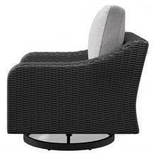 BOWERY HILL Outdoor Swivel Lounge Chair with Cushion, 360-Degree Swivel, Black Resin Wicker and Aluminum Frame, UV-Resistant Nuvella Fabric, Powder-Coated Finish, 35" W x 37" D x 35" H, Patio Seating