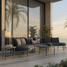 Modway Porta 5-Piece Outdoor Modular Sofa Set in Charcoal Anthracite – Patio Conversation Set with Outdoor Nesting Coffee Tables with Aluminum Frames, Woven Rope, and Cushions