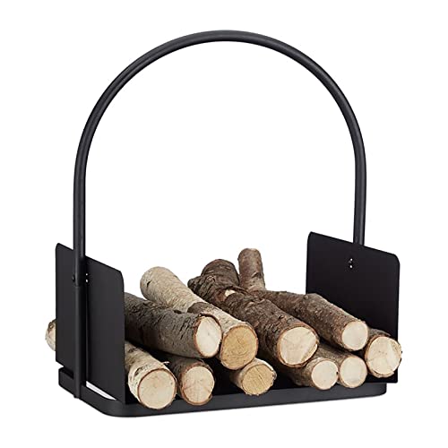 DJVHSRI Log Basket for Fireplace Indoor Outdoor Firewood Rack Stand with Handle Heavy Duty Steel Frame Wood Holder 18Inch Tall Easy Assembly,