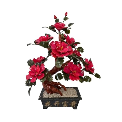YXIANG56Q Fake Plants Desktop Display - Artificial House Plants Decoration Peony Flower Jade Ornaments Bonsai Tree