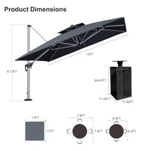 OROTLECT 132'' Square Cantilever Umbrella With Crank Lift Counter Weights With Base In Ground,Gray