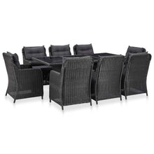 LPERTGFHU 9 Piece Patio Dining Set for 8 People, Half Round Poly Rattan Outdoor Furniture with Black Glass Tabletop and Cushioned Chairs
