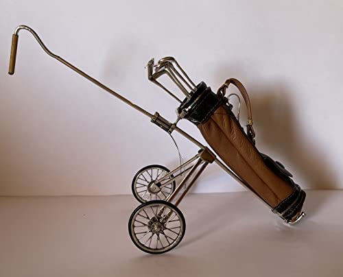 Sacchetti Sterling Silver Miniature Golf Cart with Leather Golf Bag